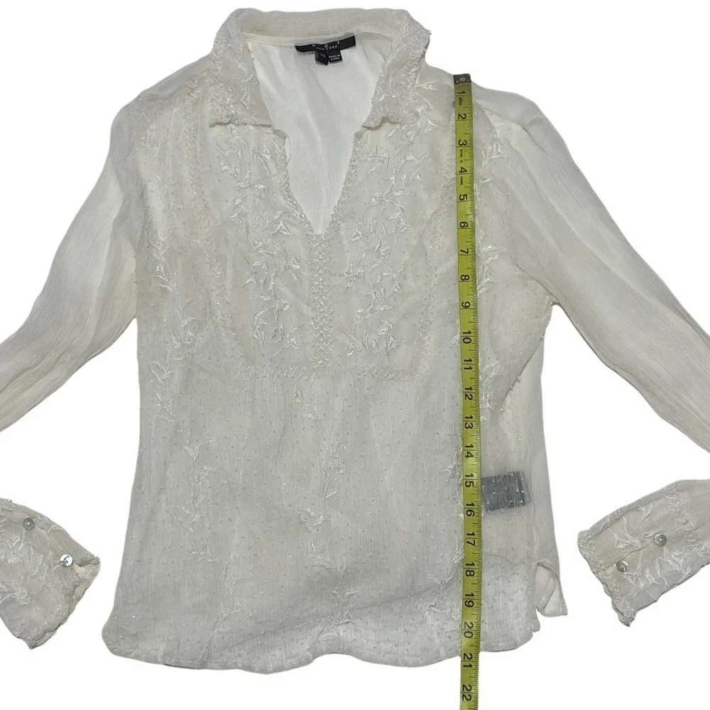 Eci New York Sheer White Floral Lined L/S Blouse - Picture 6 of 12